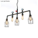 GobekUsa Industrial Silver Island Lighting with 5 Bulbs, Metallic Caged Hanging Lamp, Pipe, and Pressure Gauge
