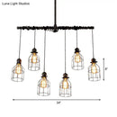 GobekUsa Aged Silver 6/10 Bulbs Industrial Cage Iron Pendant Light with Double Pipe Rod - Island Hanging Lamp Fixture
