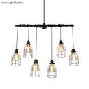 GobekUsa Aged Silver 6/10 Bulbs Industrial Cage Iron Pendant Light with Double Pipe Rod - Island Hanging Lamp Fixture