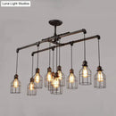 GobekUsa Aged Silver 6/10 Bulbs Industrial Cage Iron Pendant Light with Double Pipe Rod - Island Hanging Lamp Fixture