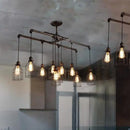 GobekUsa Aged Silver 6/10 Bulbs Industrial Cage Iron Pendant Light with Double Pipe Rod - Island Hanging Lamp Fixture