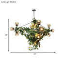 GobekUsa Industrial Globe Smoke Gray Glass Hanging Light with Geometric Cage, 10/14-Bulb Island Pendant in Black