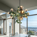 GobekUsa Industrial Globe Smoke Gray Glass Hanging Light with Geometric Cage, 10/14-Bulb Island Pendant in Black
