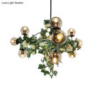 GobekUsa Industrial Globe Smoke Gray Glass Hanging Light with Geometric Cage, 10/14-Bulb Island Pendant in Black