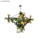GobekUsa Industrial Globe Smoke Gray Glass Hanging Light with Geometric Cage, 10/14-Bulb Island Pendant in Black