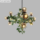 GobekUsa Industrial Globe Smoke Gray Glass Hanging Light with Geometric Cage, 10/14-Bulb Island Pendant in Black