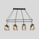 GobekUsa Industrial Style Black/Red Metal Island Pendant Light with 8 Bulbs & Squared Cage Shade