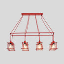GobekUsa Industrial Style Black/Red Metal Island Pendant Light with 8 Bulbs & Squared Cage Shade