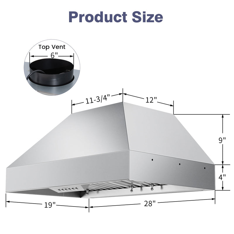 30" Range Hood Insert ,600 CFM Stainless Steel Kitchen Vent Hood with 4 Speeds 3CCT LED Lights - NX-19IS-30