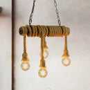 GobekUsa Industrial Style Island Lamp with Rope and 4 Lights - Open Bulb Hanging Light for Dining Room in Beige