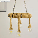 GobekUsa Industrial Style Island Lamp with Rope and 4 Lights - Open Bulb Hanging Light for Dining Room in Beige