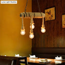 GobekUsa Industrial Style Island Lamp with Rope and 4 Lights - Open Bulb Hanging Light for Dining Room in Beige