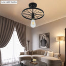 GobekUsa Industrial Style Metal Semi Flush Ceiling Light with Black Finish - Bare Bulb Restaurant Fixture