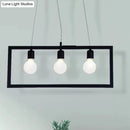 GobekUsa Industrial Style Rectangular Pendant Light with Black Metal Frame - 3/5 Lights - Ceiling Hanging Fixture