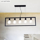 GobekUsa Industrial Style Rectangular Pendant Light with Black Metal Frame - 3/5 Lights - Ceiling Hanging Fixture