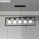GobekUsa Industrial Style Rectangular Pendant Light with Black Metal Frame - 3/5 Lights - Ceiling Hanging Fixture