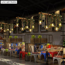 GobekUsa Industrial Style Wood Pendant Light with Cage Shade - Island Linear Chandelier Beige