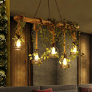 GobekUsa Industrial Style Wood Pendant Light with Cage Shade - Island Linear Chandelier Beige
