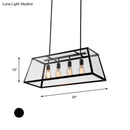 GobekUsa Industrial Trapezoid 4-Light Island Lamp in Black with Clear Glass and Chain/Downrods