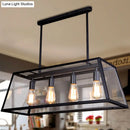 GobekUsa Industrial Trapezoid 4-Light Island Lamp in Black with Clear Glass and Chain/Downrods