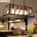 GobekUsa Industrial Trapezoid 4-Light Island Lamp in Black with Clear Glass and Chain/Downrods