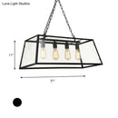 GobekUsa Industrial Trapezoid 4-Light Island Lamp in Black with Clear Glass and Chain/Downrods