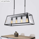 GobekUsa Industrial Trapezoid 4-Light Island Lamp in Black with Clear Glass and Chain/Downrods
