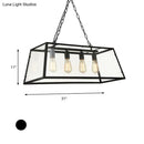 GobekUsa Industrial Trapezoid 4-Light Island Lamp in Black with Clear Glass and Chain/Downrods