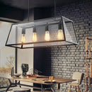 GobekUsa Industrial Trapezoid 4-Light Island Lamp in Black with Clear Glass and Chain/Downrods