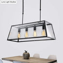 GobekUsa Industrial Trapezoid 4-Light Island Lamp in Black with Clear Glass and Chain/Downrods