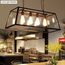 GobekUsa Industrial Trapezoid 4-Light Island Lamp in Black with Clear Glass and Chain/Downrods