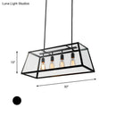 GobekUsa Industrial Trapezoid 4-Light Island Lamp in Black with Clear Glass and Chain/Downrods