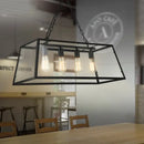 GobekUsa Industrial Trapezoid 4-Light Island Lamp in Black with Clear Glass and Chain/Downrods