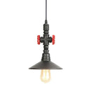 Industrial water pipe pendant light dining room with red valves by Decorbites