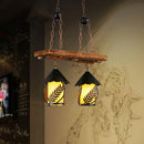 GobekUsa Industrial White/Clear Wood Hanging Pendant Light - 2/3 Lights Lantern Island Lighting for Restaurant