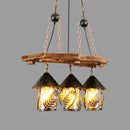 GobekUsa Industrial White/Clear Wood Hanging Pendant Light - 2/3 Lights Lantern Island Lighting for Restaurant
