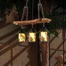GobekUsa Industrial White/Clear Wood Hanging Pendant Light - 2/3 Lights Lantern Island Lighting for Restaurant