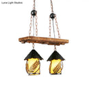 GobekUsa Industrial White/Clear Wood Hanging Pendant Light - 2/3 Lights Lantern Island Lighting for Restaurant