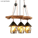GobekUsa Industrial White/Clear Wood Hanging Pendant Light - 2/3 Lights Lantern Island Lighting for Restaurant