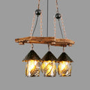 GobekUsa Industrial White/Clear Wood Hanging Pendant Light - 2/3 Lights Lantern Island Lighting for Restaurant