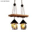 GobekUsa Industrial White/Clear Wood Hanging Pendant Light - 2/3 Lights Lantern Island Lighting for Restaurant