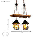 GobekUsa Industrial White/Clear Wood Hanging Pendant Light - 2/3 Lights Lantern Island Lighting for Restaurant