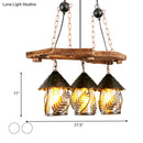 GobekUsa Industrial White/Clear Wood Hanging Pendant Light - 2/3 Lights Lantern Island Lighting for Restaurant