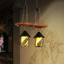 GobekUsa Industrial White/Clear Wood Hanging Pendant Light - 2/3 Lights Lantern Island Lighting for Restaurant