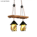 GobekUsa Industrial White/Clear Wood Hanging Pendant Light - 2/3 Lights Lantern Island Lighting for Restaurant