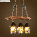 GobekUsa Industrial White/Clear Wood Hanging Pendant Light - 2/3 Lights Lantern Island Lighting for Restaurant