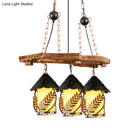 GobekUsa Industrial White/Clear Wood Hanging Pendant Light - 2/3 Lights Lantern Island Lighting for Restaurant