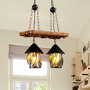 GobekUsa Industrial White/Clear Wood Hanging Pendant Light - 2/3 Lights Lantern Island Lighting for Restaurant