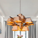 GobekUsa Factory Wood Island Chandelier - Beige Trapezoid Design with Multiple Lighting Options for Dining Room