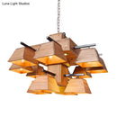 GobekUsa Factory Wood Island Chandelier - Beige Trapezoid Design with Multiple Lighting Options for Dining Room